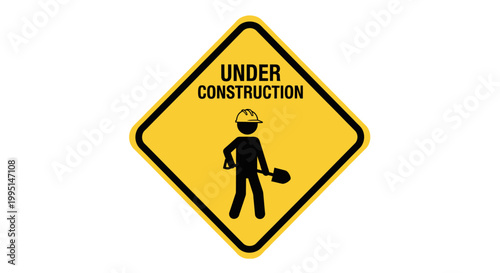 Under construction road sign with worker.