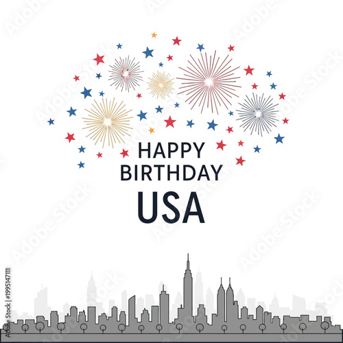 Dynamic vector illustration depicting a dazzling fireworks spectacle illuminating a metropolitan skyline, perfect for national festive occasions