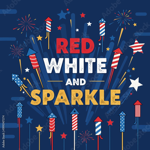 Vibrant Vector Illustration of a Patriotic Fireworks Celebration with 