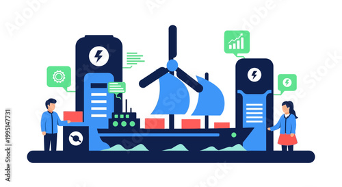 Eco Friendly Sustainable Green Maritime Cargo Ship Illustration