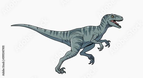 An illustration of a fierce raptor dinosaur ready to pounce