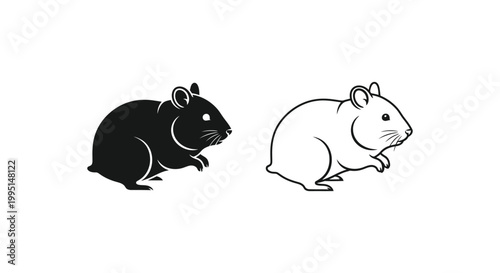 Hamsters Black and White Cute Pet Animals Illustration Vector