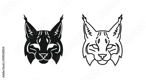 Black and White Lynx Face Designs - Stylish Cat Sketches Vector