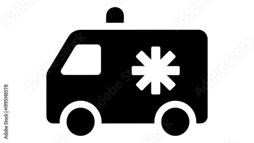 Ambulance icon vector illustration, emergency medical vehicle symbol, flat design style, isolated on white background
