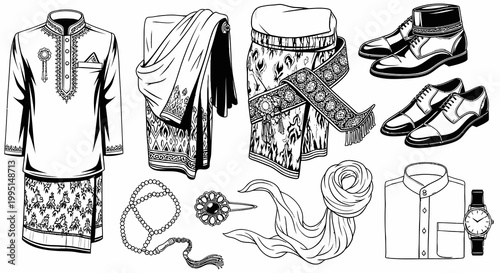 Traditional Southeast Asian Men Malay Apparel and Accessories