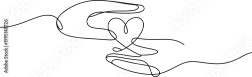 hand drawn doodle hand giving and receiving love. one line art icon drawing vector
