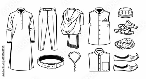 Traditional Men's Islamic Kurta and Fashion Accessories
