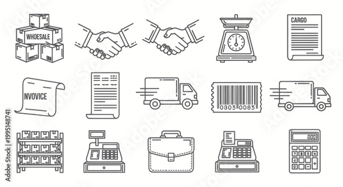Business Logistics and Wholesale Commerce Icon Set