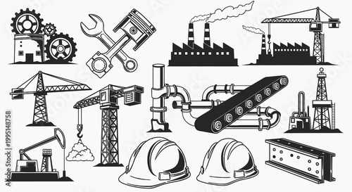 Industrial and Construction Engineering Vector Set