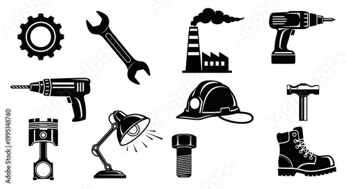 Professional Workshop Tools Vector Icon Set