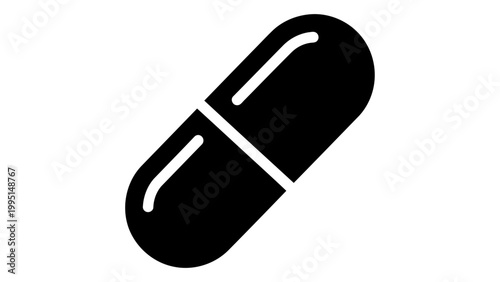 Black pill icon isolated on white background medical capsule symbol vector illustration of pharmaceutical drug for healt