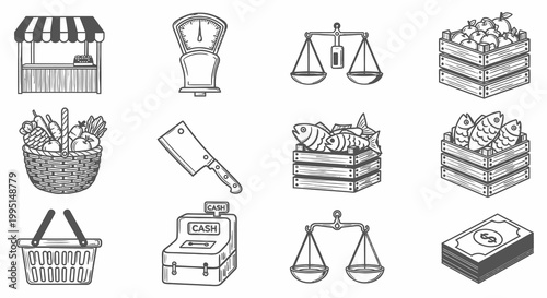 Marketplace and Trade Elements Vector Collection