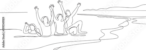 Continuous Line Drawing People Drowning on the Beach. Summer Icon. Asking for help. one line art icon drawing vector