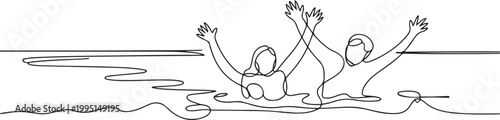 Continuous Line Drawing People Drowning on the Beach. Summer Icon. Asking for help. one line art icon drawing vector
