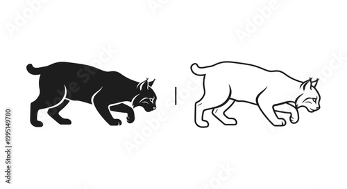 Black Cat vs White Cat Silhouette Designs Vector