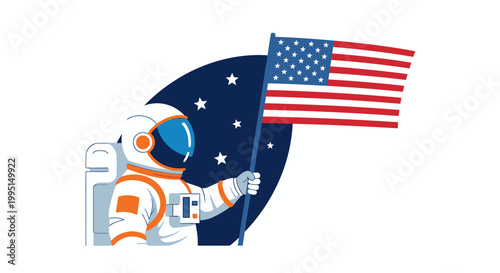 Astronaut in space waves american flag vector illustration