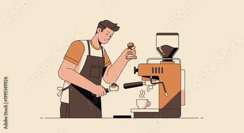 Barista prepares coffee using an espresso machine vector illustration design