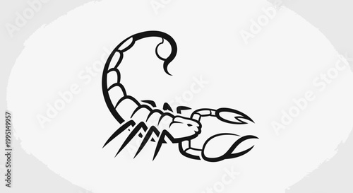 Black and white scorpion illustration on a light background
