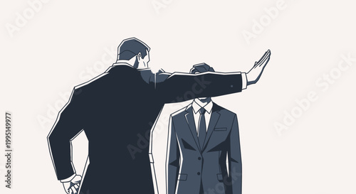 Businessman signals stop or denial gesture abstract style illustration