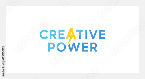 Creative power logo with lightning bolt symbol on white background