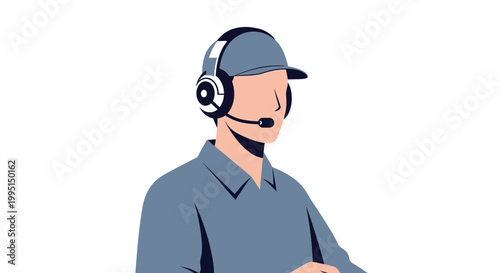 Customer service representative in uniform with headset vector illustration