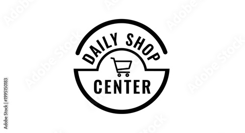 Daily shop center logo design black and white shopping cart symbol