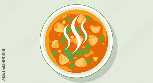 Delicious bowl of vegetable stew with steam rising isolated illustration