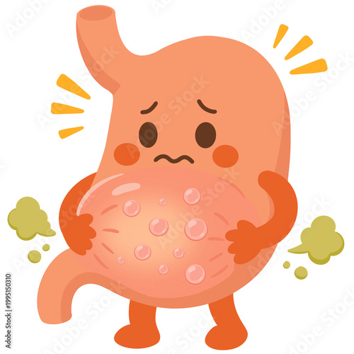 Konstfotografi Cartoon Illustration of Bloated Stomach Character with Gas and Indigestion (Dige