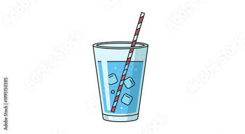 Glass of refreshing water with ice cubes and a straw illustration