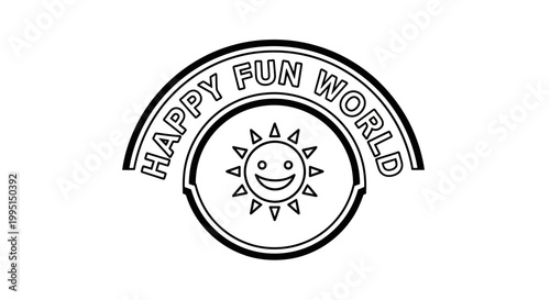 Happy fun world logo illustration on white background