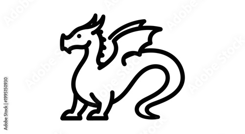 Stylized dragon illustration vector outline of mythical creature