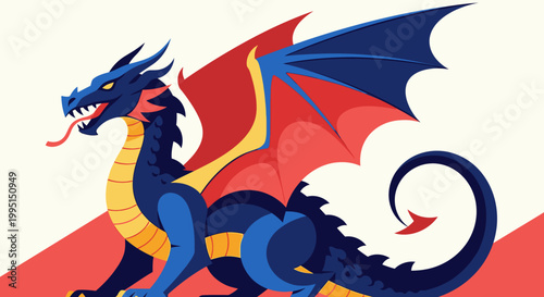 Stylized dragon illustration with bold colors and detailed wing design