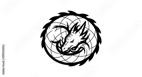Stylized dragon emblem on white background conceptual design element