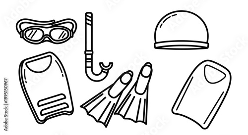 Swimming equipment set isolated illustration for sport activity design