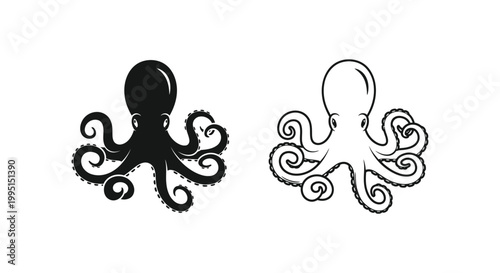 Elegant Octopus Art Designs Modern Black & White Tattoo Sketches Vector