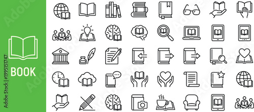 Collection of various educational icons in line style