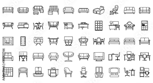 top view architectural furniture symbols set ideal for interior design and floor plans featuring various CAD plan vector icons.