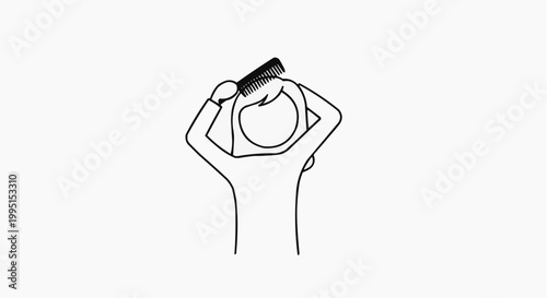 A person combing their hair in a minimalistic line art style, showcasing the everyday act of grooming