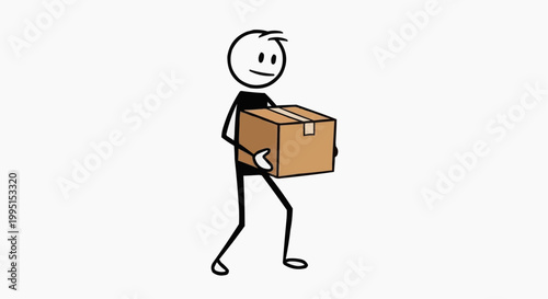 A stick figure holding a cardboard box in front of a neutral backdrop. It carries the box with a determined expression, indicating focus and responsibility.