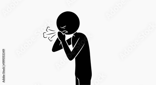 A stick figure coughing. A person coughing, symptom of illness