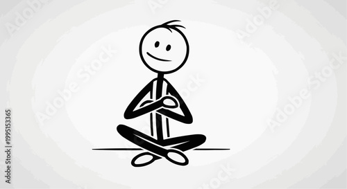 A minimalist cartoon figure calmly meditating in a cross-legged position