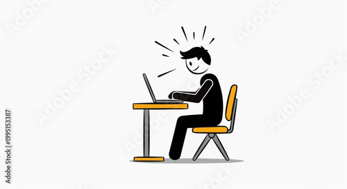 A person working diligently on a laptop at a desk, with a bright spark above his head. A symbol of focus and creativity