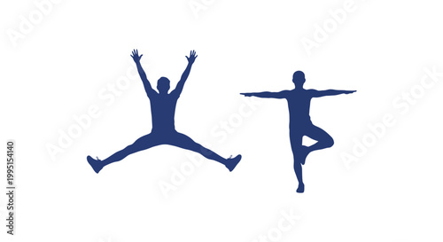 Silhouettes of People Practicing Yoga and Jumping.