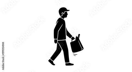 Delivery Man Walking with Package Bag.