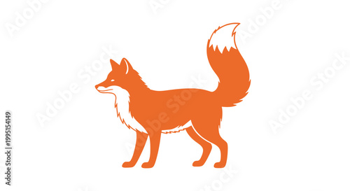 Orange Fox Silhouette Standing Profile View.