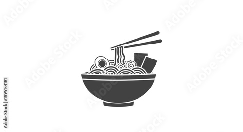 Bowl of Noodles with Chopsticks Illustration.