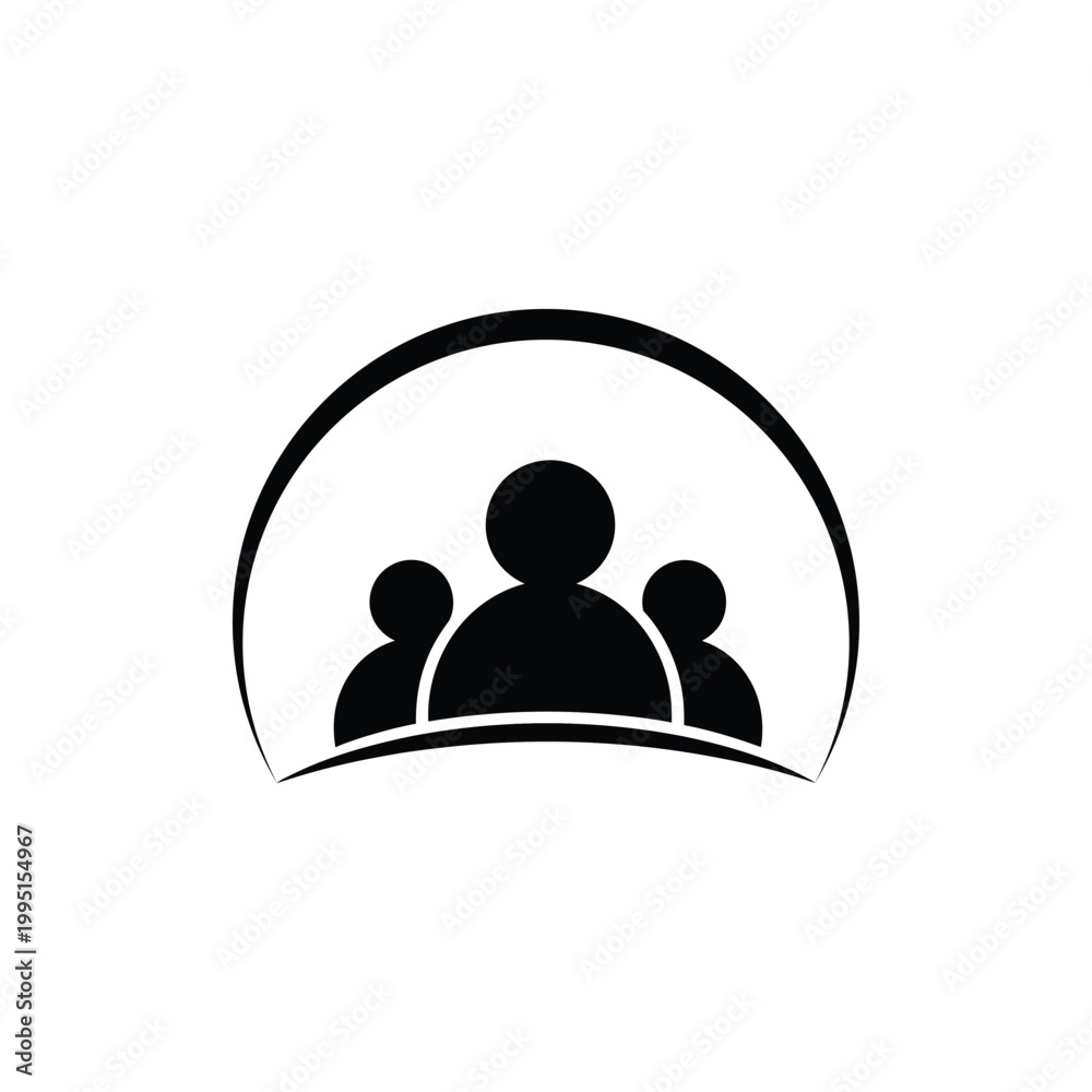Fototapeta premium Three people icons gathered under a protective curved line illustration