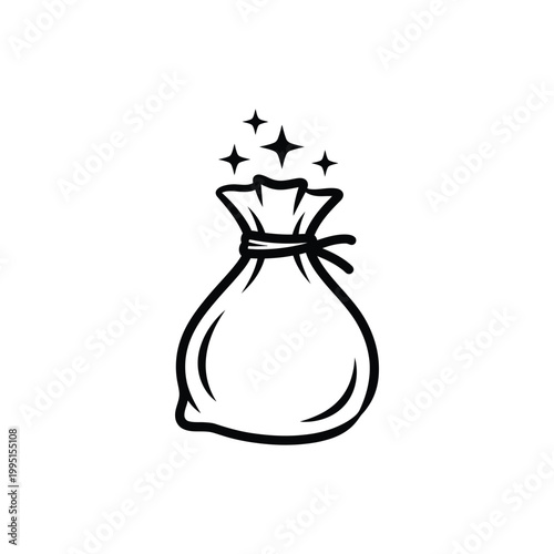 A magical money bag emits sparkling stars in a fantasy scene.