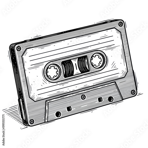 Retro Cassette Tape Illustration - Vintage Audio Recording Media