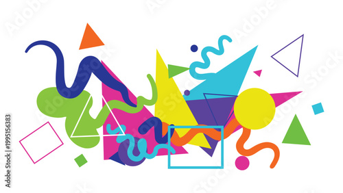 Dynamic abstract geometric shapes and wavy lines collage with abstract art